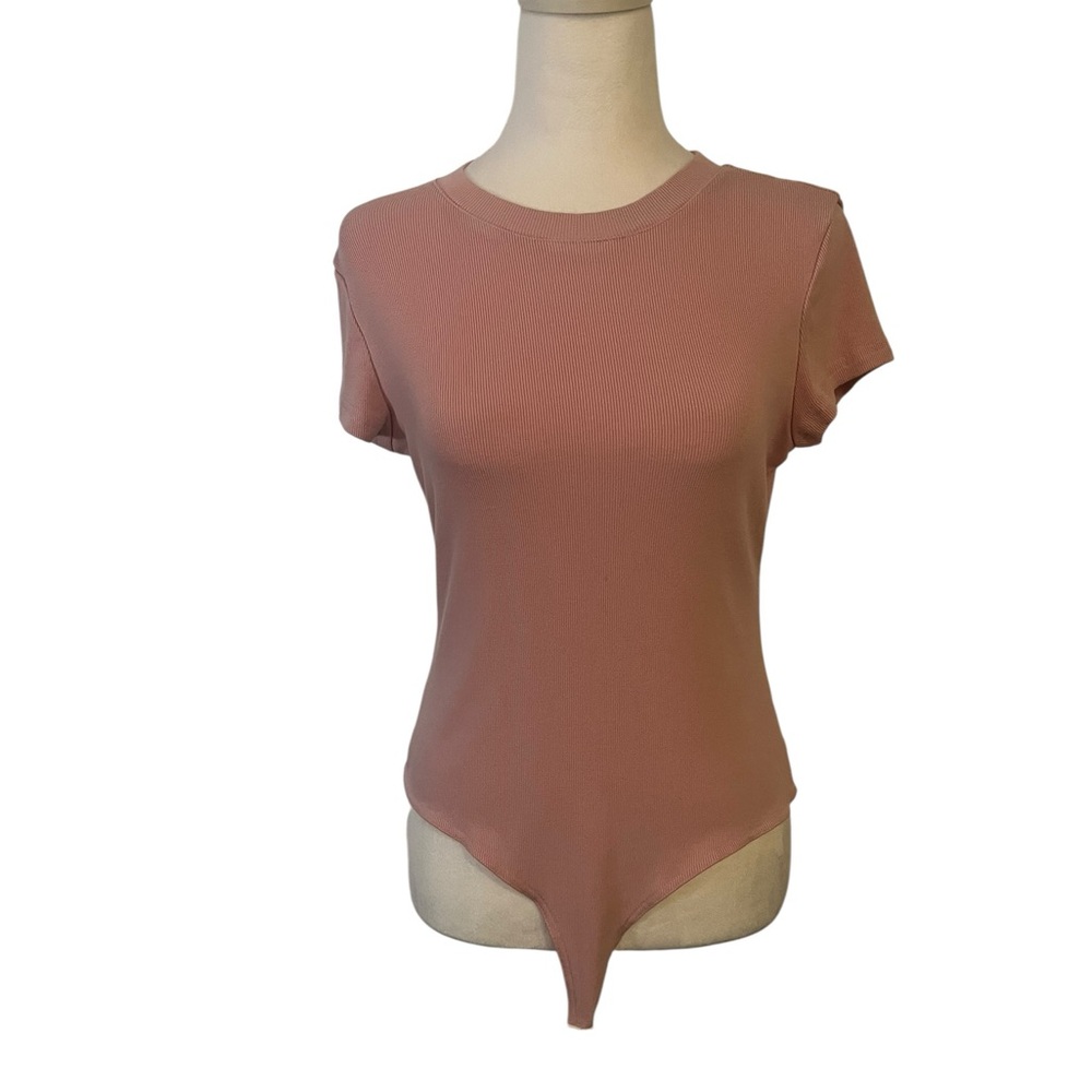 Ribbed Dusty Rose Short Sleeve Bodysuit Size Large